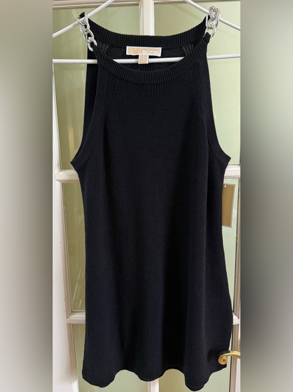 MICHAEL Kors Black Halter Sweater Top with Silver details Medium NWT